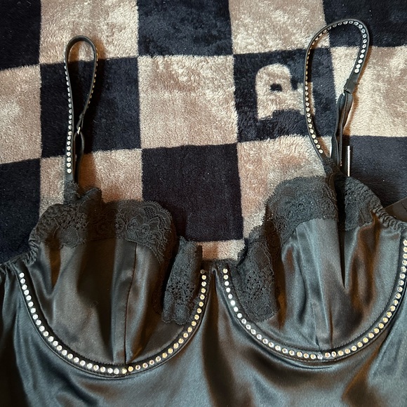 viral victoria secret vs pink black silky silver rhinestone slip dress small - Picture 5 of 9